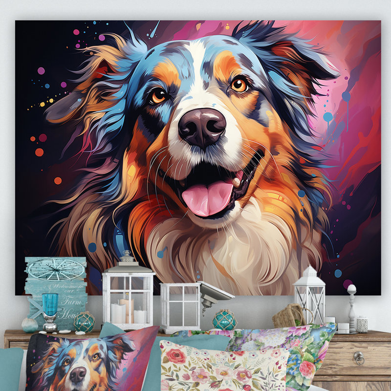 Chien, berger australien, Allure III, sur toile, H 12 po x l 20 po x P 1 po, Toile tendue
