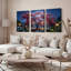 Ensemble de 3 tableaux sur toile « Jardin nocturne avec cerisier en fleurs ».-1067584724