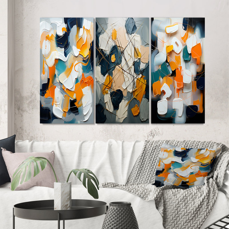 Orange Happiness Abstract Minimal, ensemble de 3 reproductions, Toile tendue, H 32 po x l 48 po
