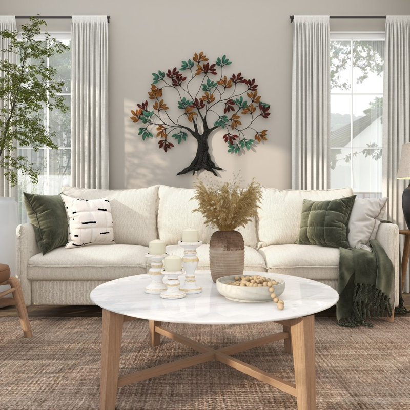 Décoration murale arbre multicolore en métal avec feuille, 47 po x 2 po x 42 po