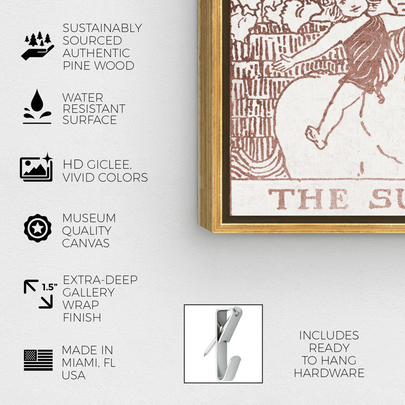 Sun Tarot, zodiaque or rose - impression, Toile encadrée d'or, H 45 po x l 30 po