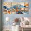 Tableau mural sur toile tendue, collage géométrique représentant un paysage urbain de Venise (lot de 3)-1656491071
