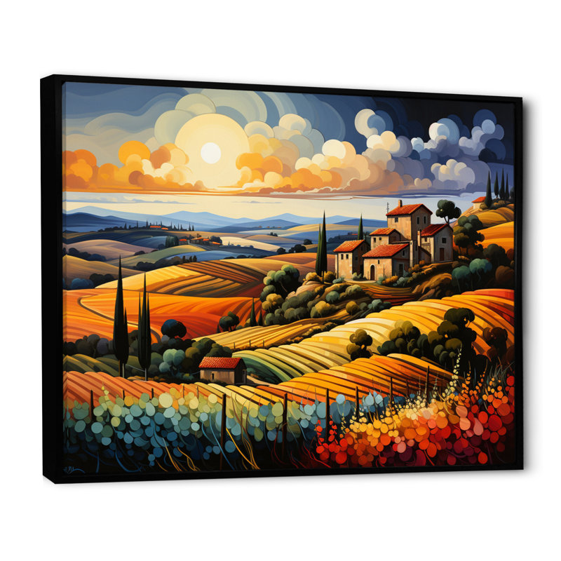 Italie, Toscane, vignobles V - Italie, art mural, H 30 po x l 40 po x P 1,5 po, Cadre flottant noir