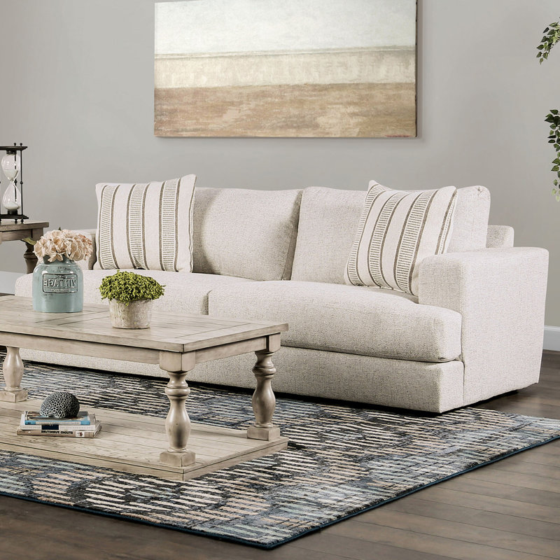 86.4" W Transitional Sofa, Beige