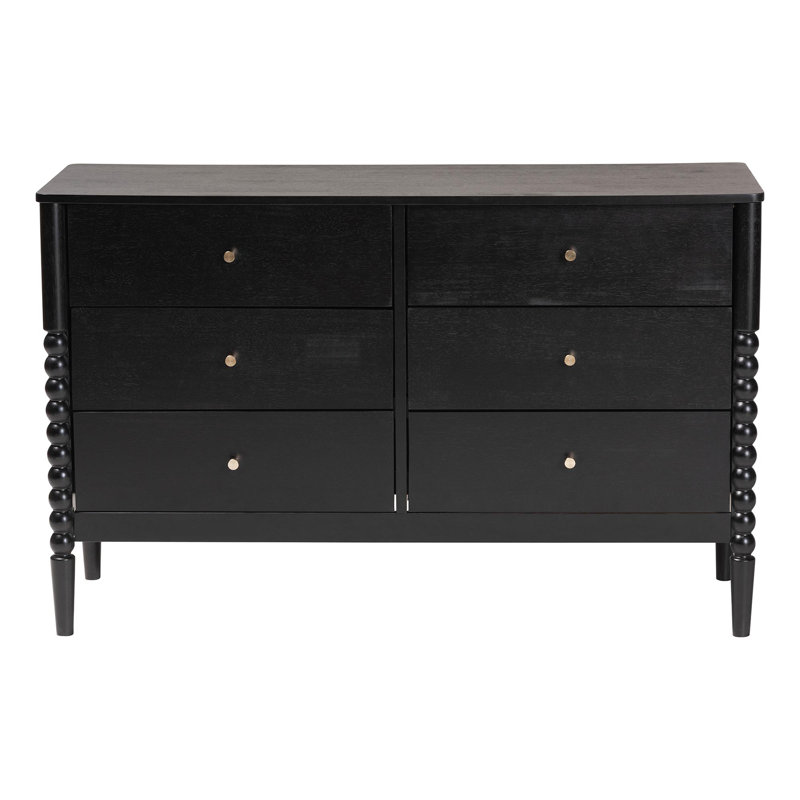 Commode 6 tiroirs Lucera, Noir, noir, noir, noir