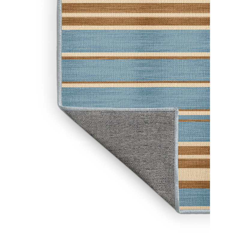  Tapis lavable à rayures crème bleu ciel, Carré 7 pi