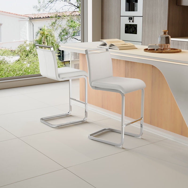 Tabouret de comptoir rembourré Mikale, 2, Blanc