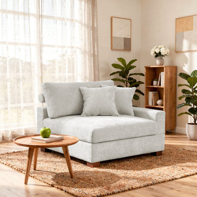 Upholstered Offwhite Chenille Armchair with Pillow Back, One Arm Single Chair Module Part For Sectional Sofa