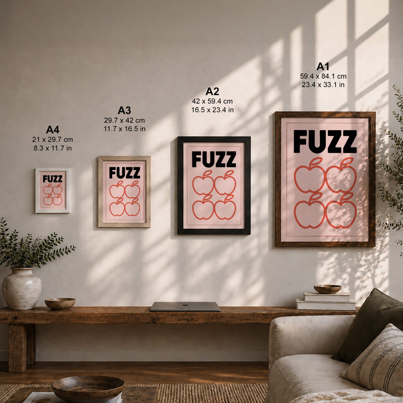 Fuzz Apples Minimalist - Framed Print, A2 - 59.4 x 42.0 cm, Oak