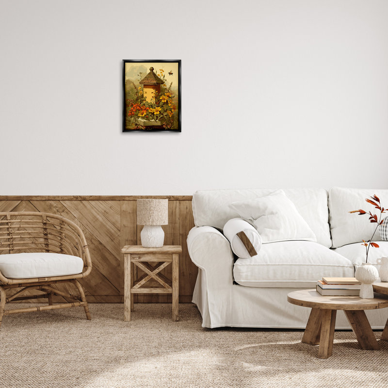 Abeilles et architecture florale, H 21 po x l 17 po, Cadre flottant noir