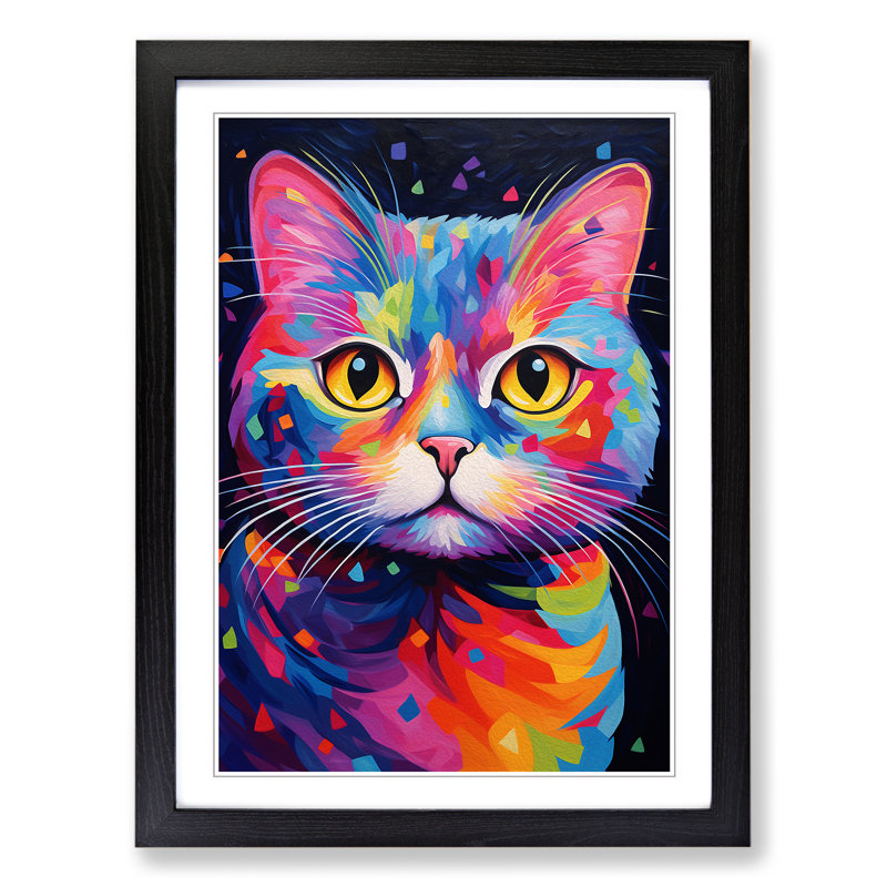 Cat Abstract - Framed Print, Black Framed, 34cm H x 25cm W x 2cm D