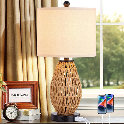 Touch Control Woven Wicker Desk Lamp