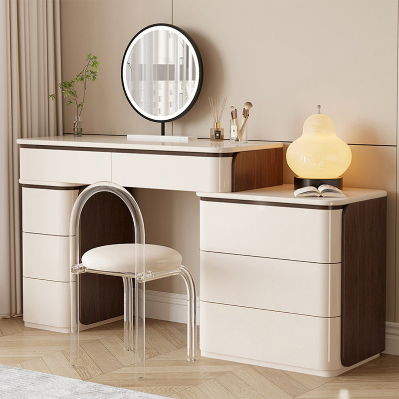 Coiffeuse de maquillage avec miroir lumineux, 8 tiroirs