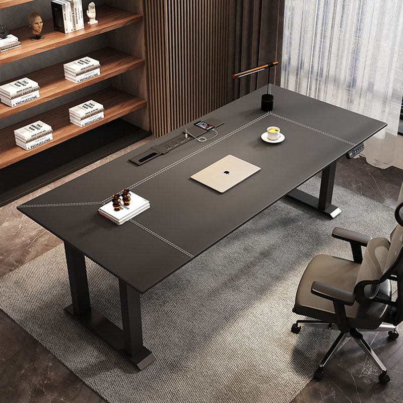 Bureau rectangulaire en bois manufacturé noir + Barenia + acier, 49.21" H x 62.99" W x 27.56" D