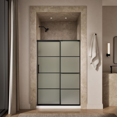 Elate Sliding Shower Door, 70-1/2-In H X 50-1/4 - 53-5/8-In W, With 1/4-In Thick Frosted Glass With Rectangular Grille Pattern
