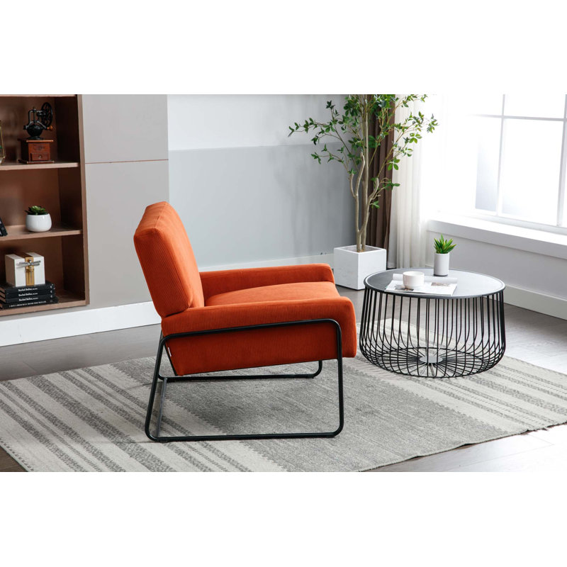 Fauteuil moderne incliné avec structure en métal, Velours orange