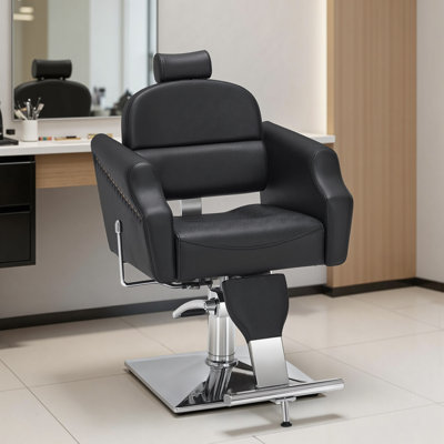 Nasri Hendren 27" W Faux Leather Barber Chair with Metal Frame by Inbox Zero