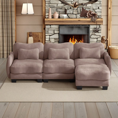 L-Shaped Sofa with 1 Movable Ottoman