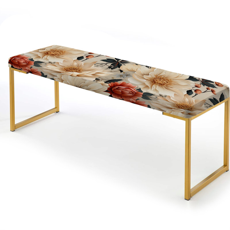 Upholstered Gold Bench, Pastel Blooms
