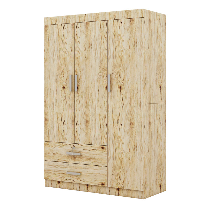 Armoire-penderie à 3 portes avec 2 tiroirs et 2 tringles suspendues, Chêne de Sonoma