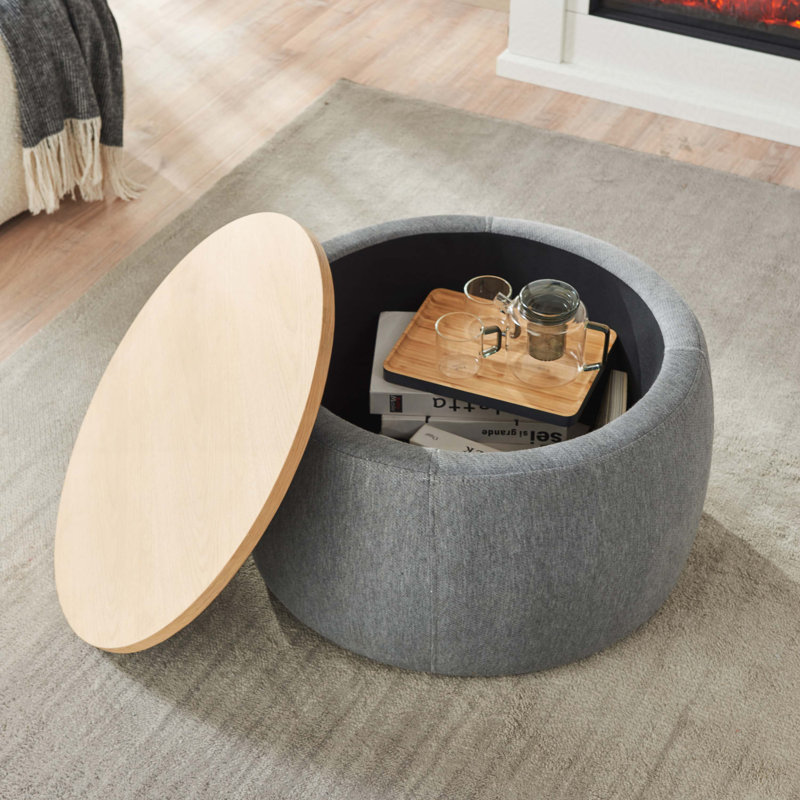 Round Storage Ottoman, Dark Gray 