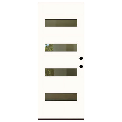 32 po X 80 po Porte d'entrée en acajou blanc apprêté avec verre givré, ouverture à gauche vers l'intérieur / extérieur