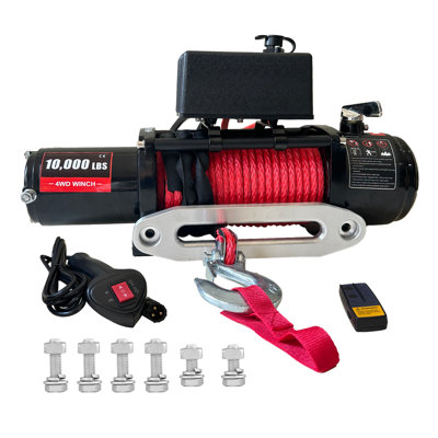 Treuil électrique 10000lbs 12V pour camion, VUS, VTT, UTV, Remorquage hors route - Corde synthétique de 85 pieds et câbles en acier de 80 pieds - Étanche IP67 - Télécommande sans fil robuste - Modèle SC9500 3.0hp