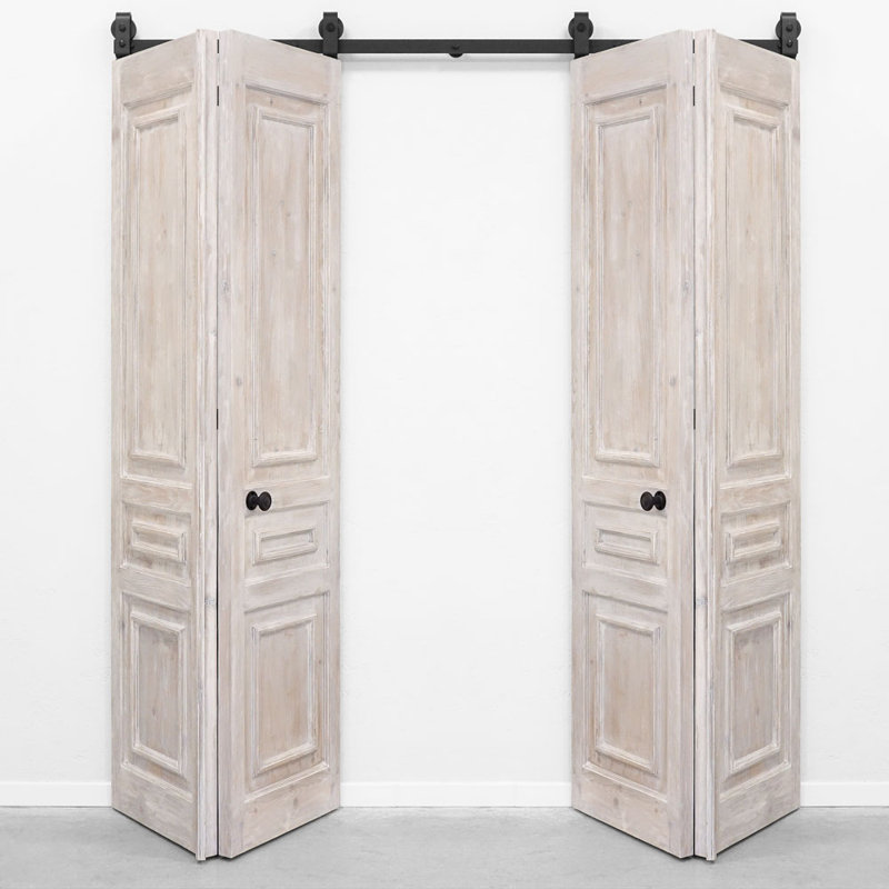 Double Bi-Folding System Solid Pine Barn Door TOSCANA, White