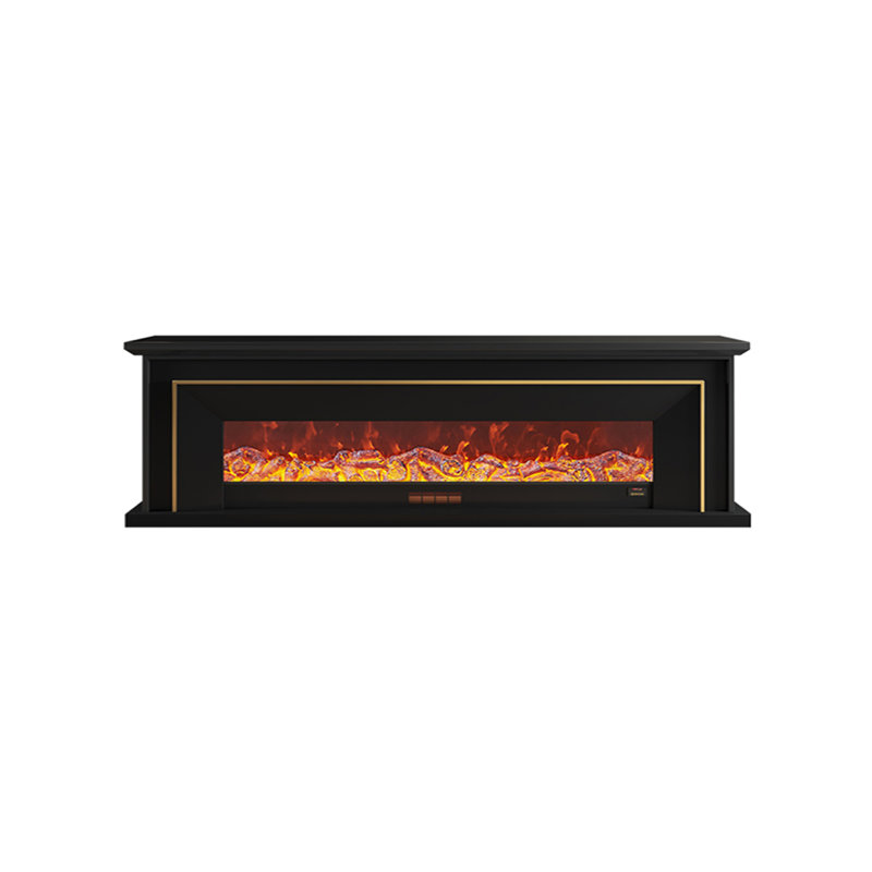 78.74"Retro Black Electric Fireplace, Black, 23.62" H x 78.74" W x 12.60" D