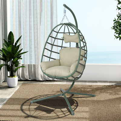 Fauteuil à œufs avec support Balançoire suspendue en PE intérieur et extérieur pour l'extérieur avec coussin double lavable à corde robuste Capacité de 350 lb pour le patio