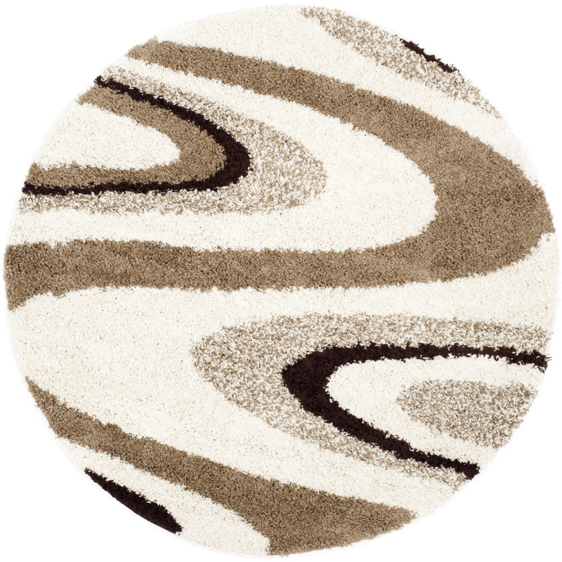 Tapis ivoire/brun foncé/brun clair en laine Driffield, Rond 5 pi