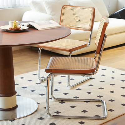 Ensemble de 2 chaises de salle à manger, chaises d'appoint latérales en rotin avec pieds chromés, chaises de style moderne Mid-Century conçues par Breuer, chaises de cuisine de salle à manger rembourrées