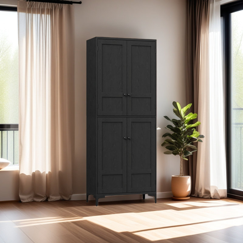 Armoire de rangement haute, garde-manger avec portes et tablettes réglables, Noir, noir, noir, noir