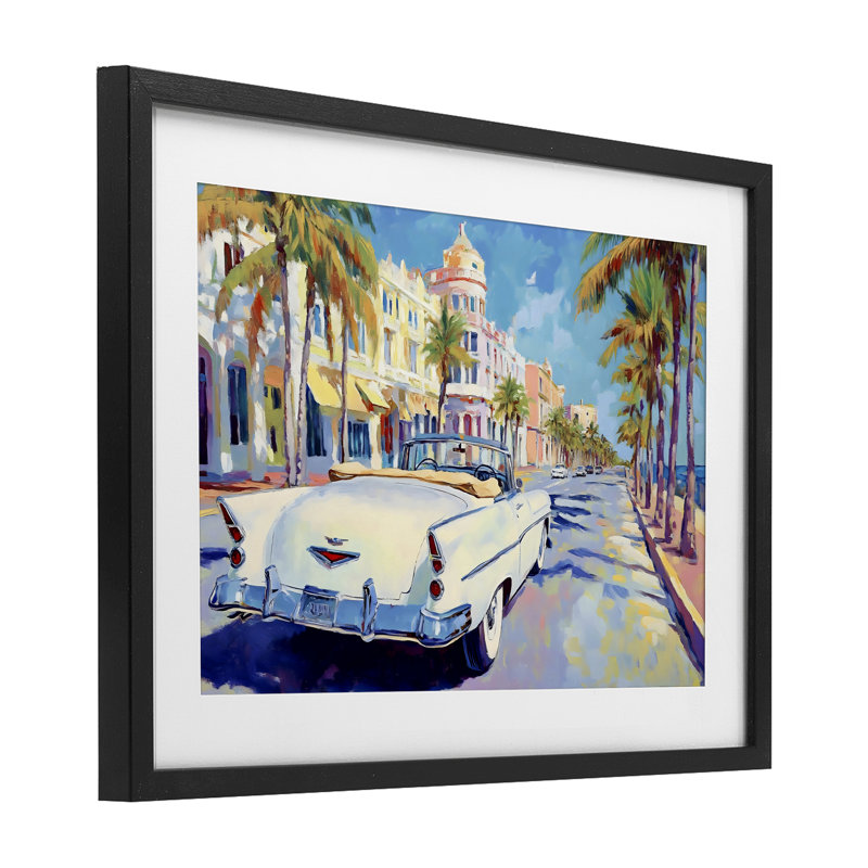 Vintage Convertible Boulevard Framed Print Under Glass, design by Franklyn Gregory, 14" H x 20" W, Midnight Black Frame