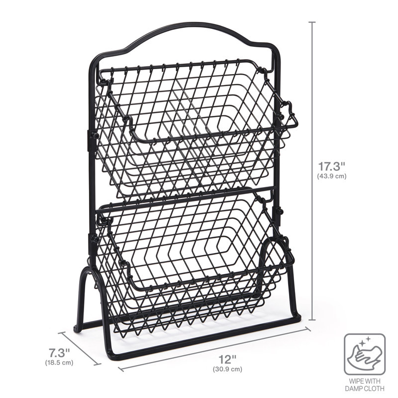 Gourmet Basics By Mikasa Grid 2-Tier Basket, Black/Wire