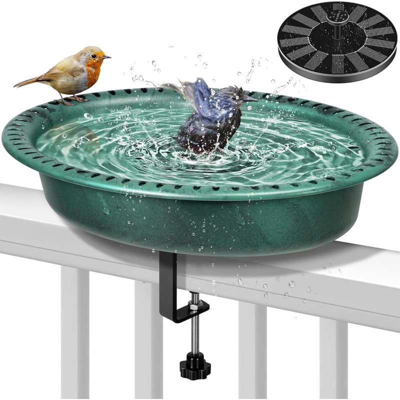 Bain d'oiseaux ovale en polyrésine avec fontaine, Vert