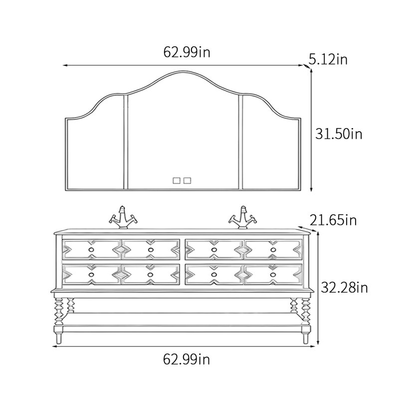 Armoire de salle de bain American Retro, H 32,28 po x l 62,99 po x P 21,65 po
