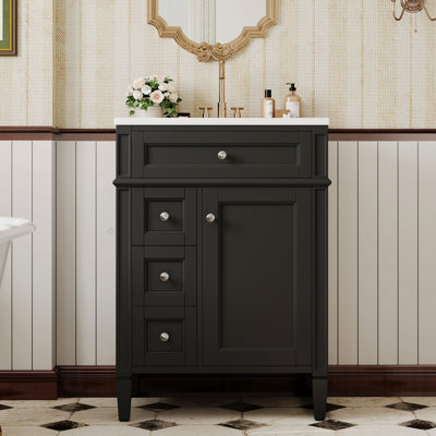 Meuble-lavabo 24 po avec lavabo supérieur, meuble-lavabo moderne avec 2 tiroirs et un tiroir basculant, meuble-lavabo simple