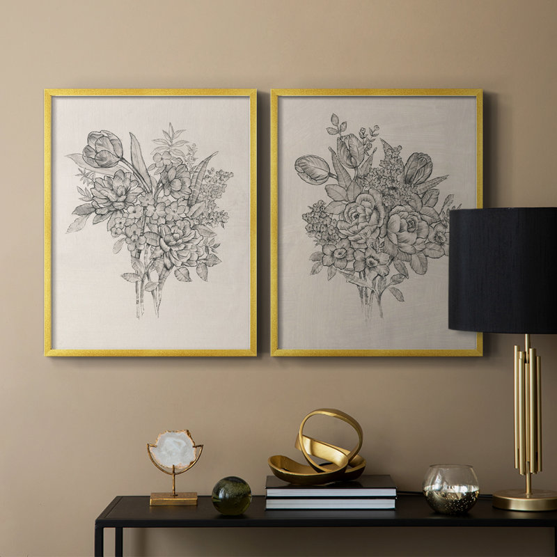 «Floral Bouquet I», reproduction encadrée de qualité supérieure - prête à être accrochée - aucun clou requis - aucun clou requis