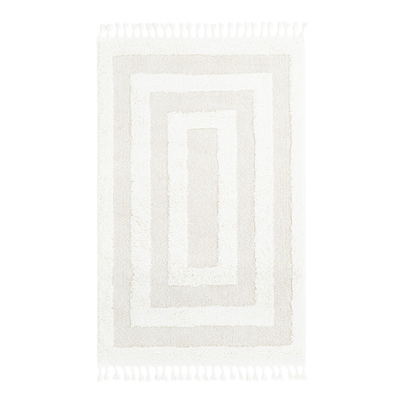 Tapis ivoire en polyester tissé à la machine Reike, Rectangle 4 pi 1 po x 6 pi 1 po