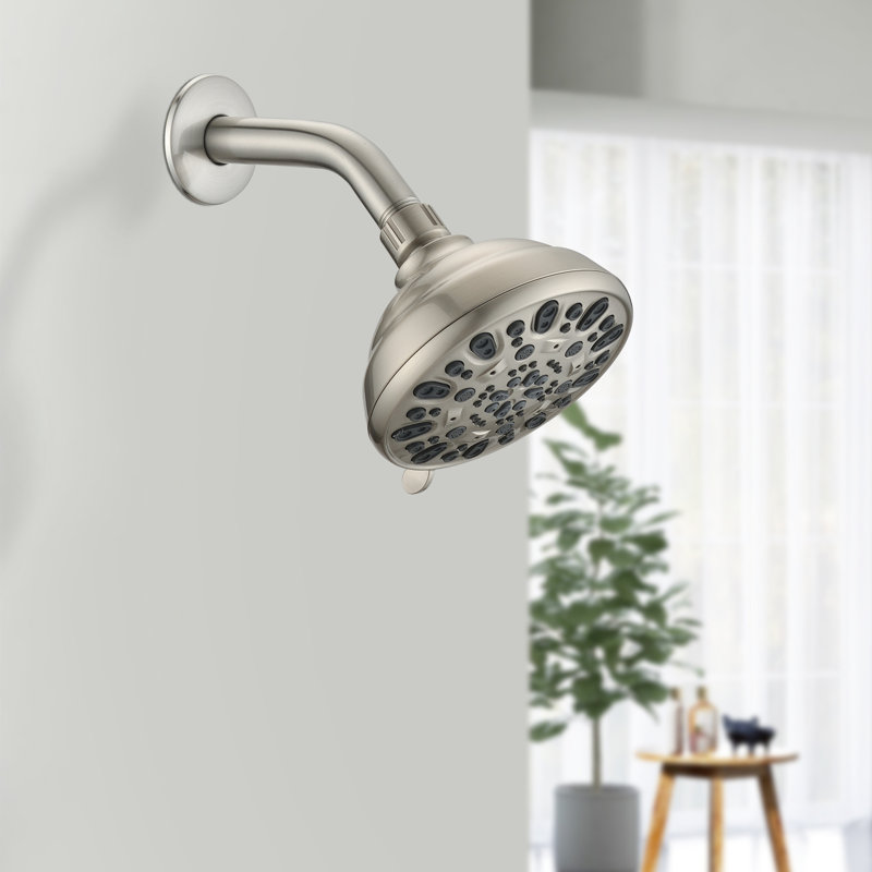 Brushed Nickel 6-Setting Shower Head - 4.72", High , , 1.8 Gpm Flow, Simple Mounting 4.72" 6 Settings, Clog, Gpm,