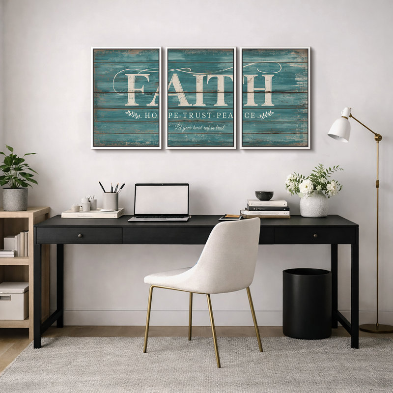 Rustic Faith Hope Trust Peace, Cadre blanc, H 24 po x l 48 po
