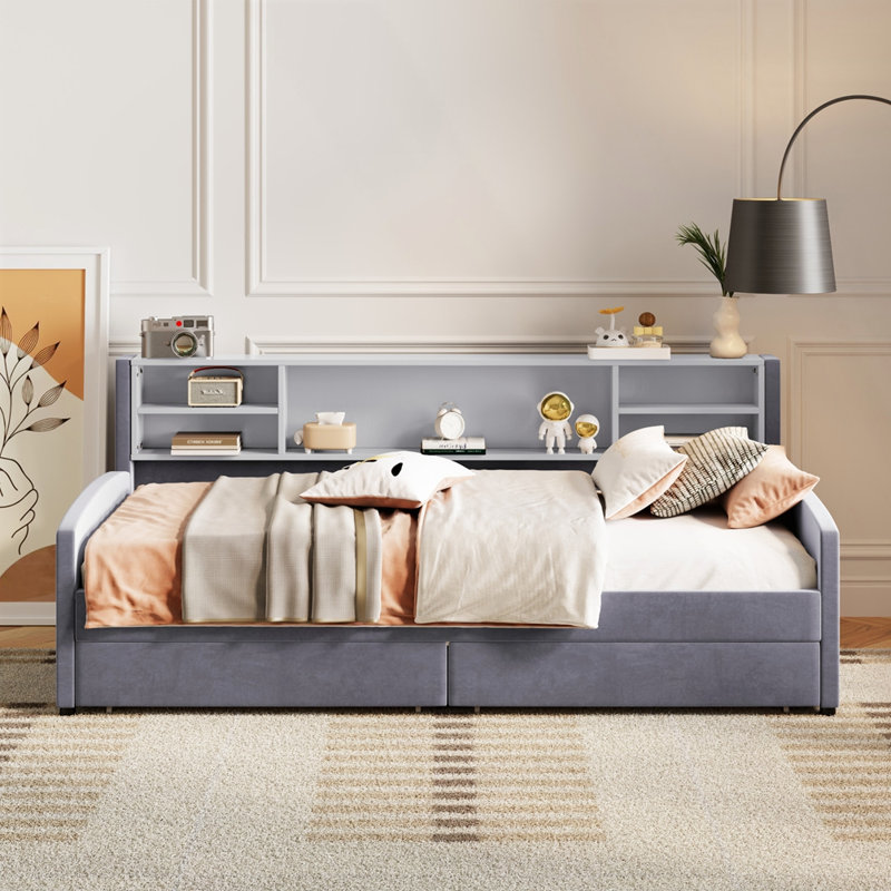 Comfortable Twin Upholstered Platform Bed with Practical Storage Options, Grey