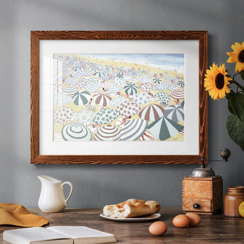 Subtle Beach - Matted and Framed Under Acrylic Glass, Coastal Wall Art for Living Room, Maple, 14" H x 20" W x 1.5" D