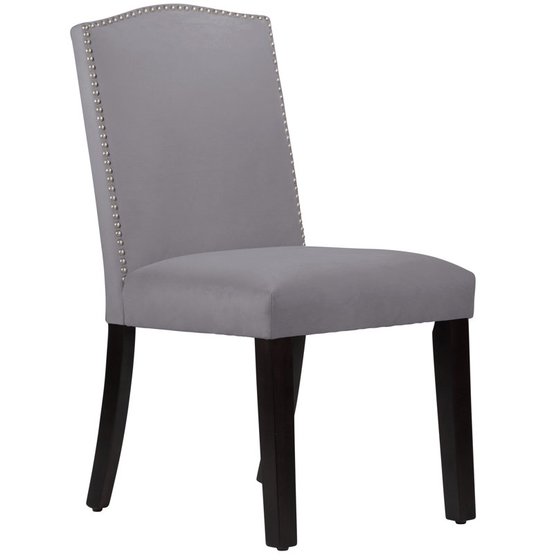 Chaise rembourrée Tietjen, Velours performance gris acier classique, Bois noir