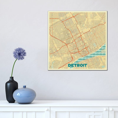 Detroit Retro Urban Blueprint Map by Hubert Roguski - Wrapped Canvas Print