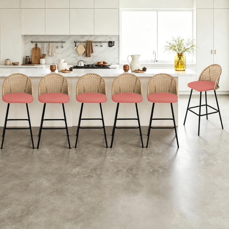 Upholstered and Chenille Bar Stool, Sunset Glow/Black, 6