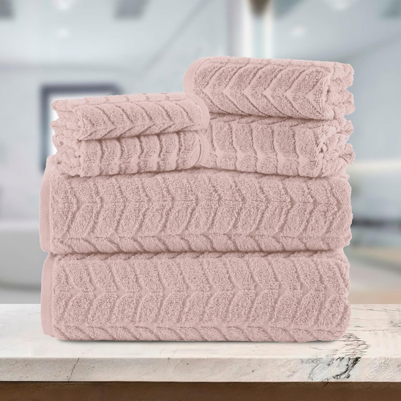 Elegant Comfort Luxury 6-Piece 100% Turkish Cotton Jacquard Braided Textured Premium Hotel Quality Towel Set– Soft And Absorbent, Includes 2 Bath Towels, 2 Hand Towels And 2 Washcloths