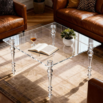 Acrylic Coffee Table Square, Mid-Century Modern Style for Living Room, Bedroom