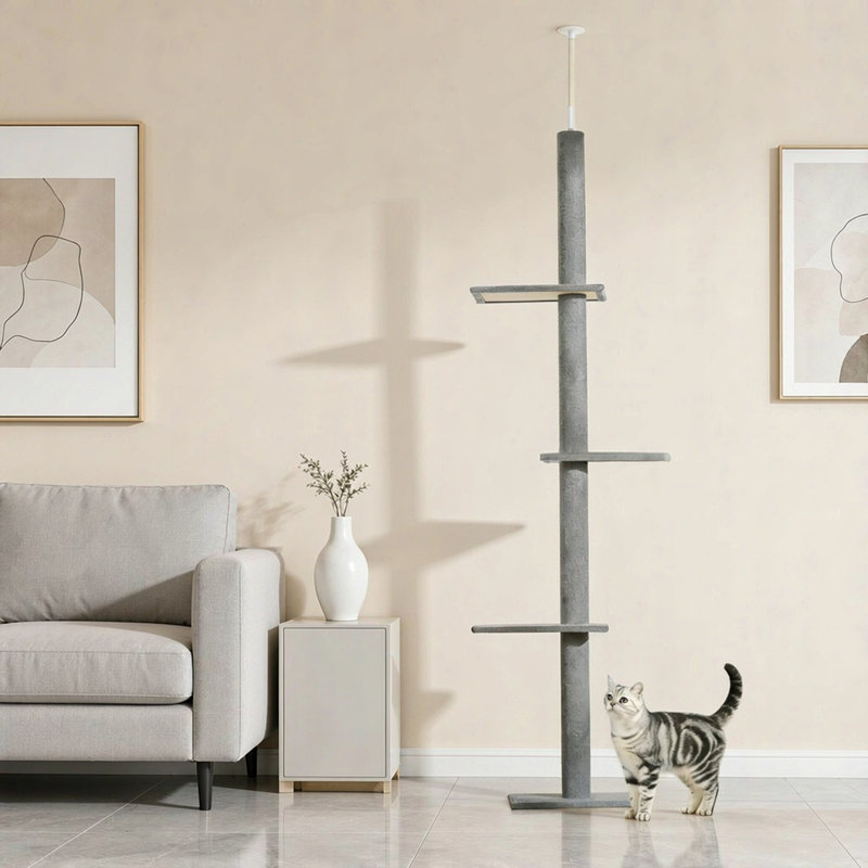 Cat Tree, 102.3" H x  17" W x  10.8" D, Grey